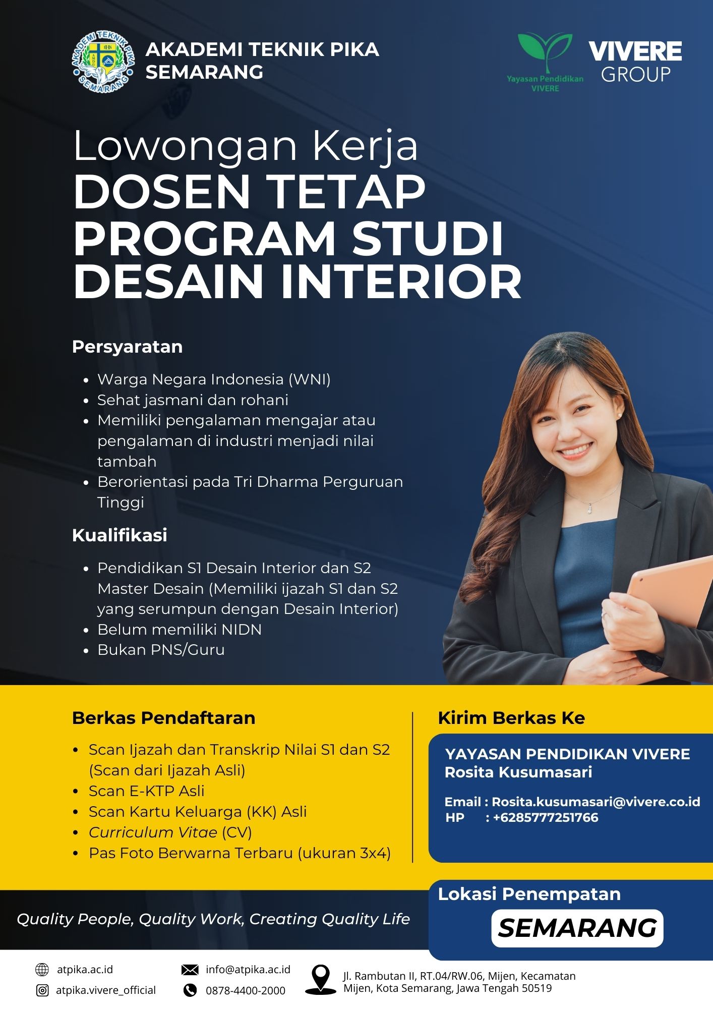 Lowongan Kerja Dosen Tetap Desain Interior - Akademi Teknik PIKA