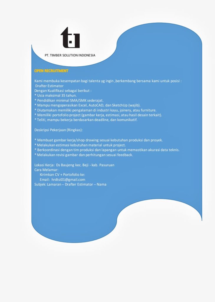 Drafter – PT Timber Solution Indonesia